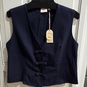 GLG Dark Blue Vest with Snaps and Bow Details